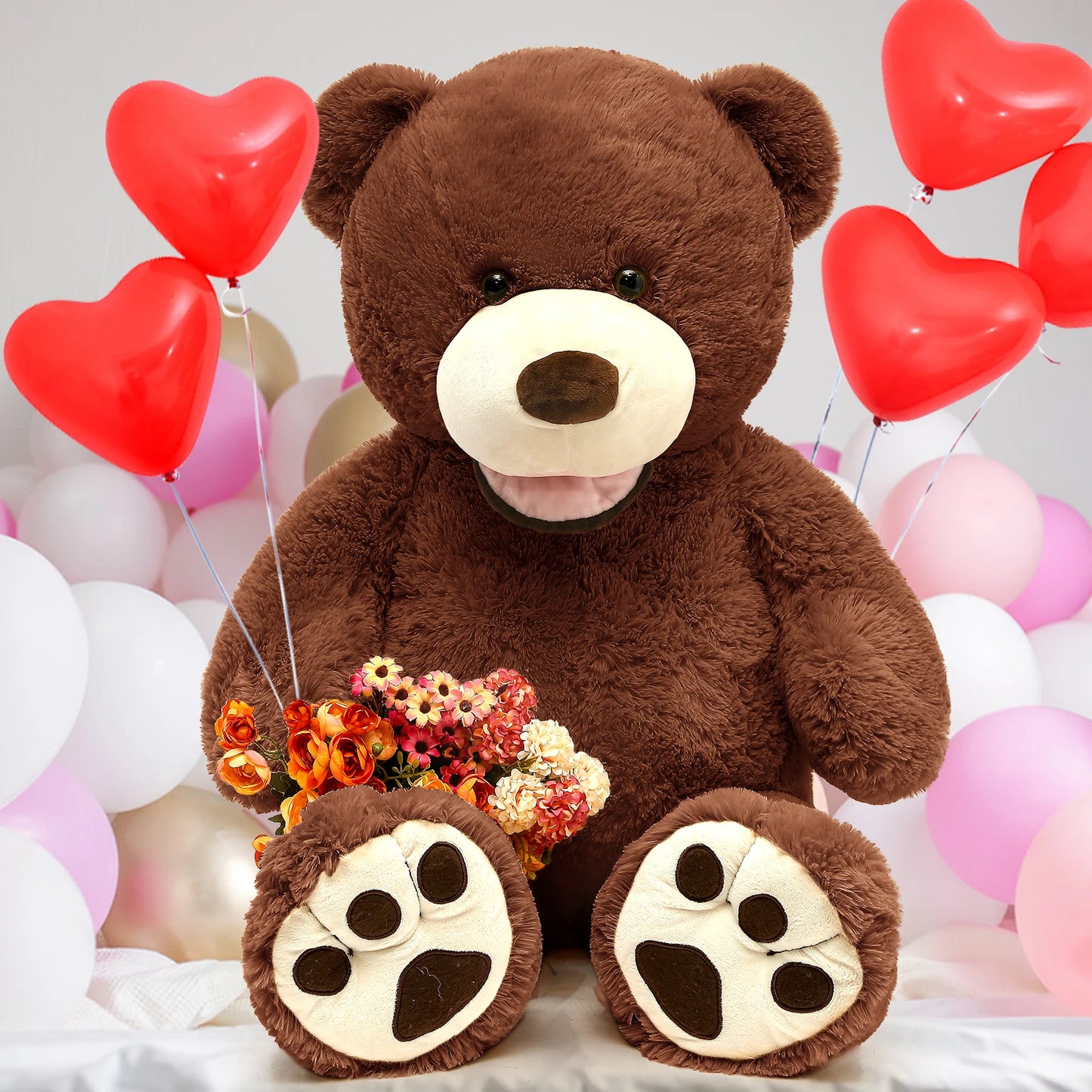 MorisMos Giant Teddy Bear, 39inch Large Stuffed Animals with Big Footprints Plush Stuffed Bears Gift for Kids, Dark Brown