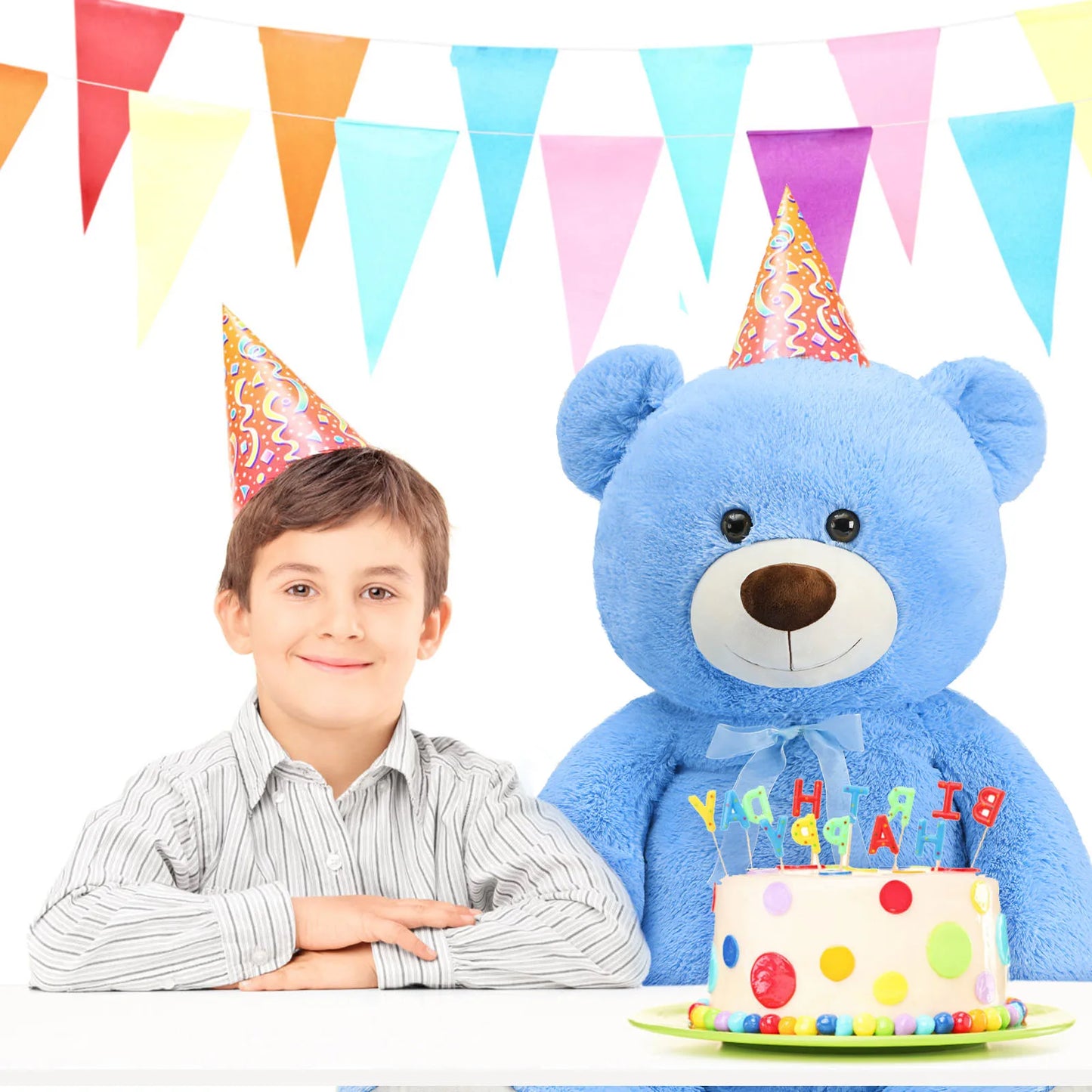 MorisMos 130cm Giant Teddy Bear Blue for Mother, Cuddly Big Bear Stuffed Animal Plush Toy Soft Large XXL, Presents for