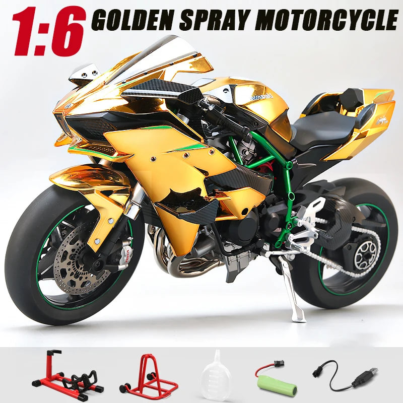 Spray 1:6 Kavvasaki Racing Ninja 500 H2R Motorcycle Simulation Sound Light Fast And Furious Kid Gift Collection value Display
