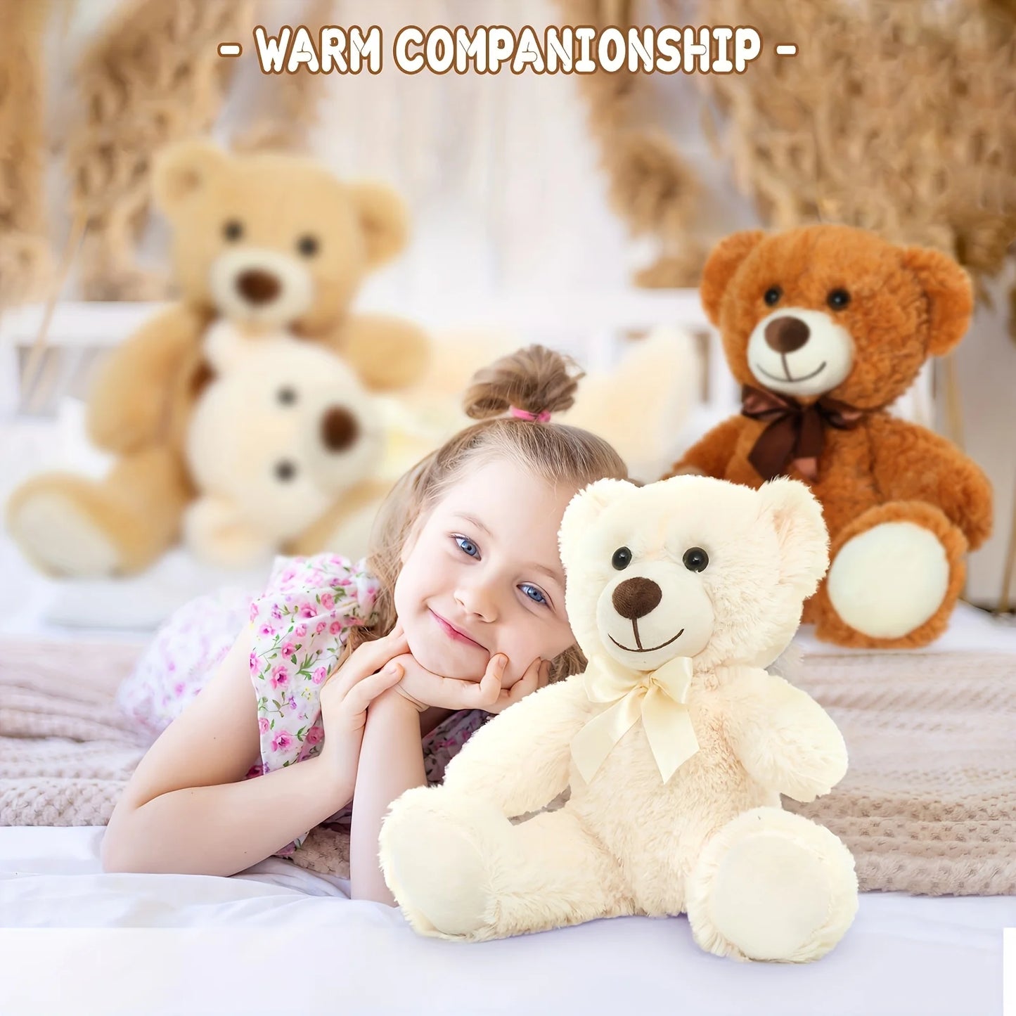 15pcs Soft Plush Teddy Bears in Light Brown & White - Perfect for Youngsters Showers, Gender Reveal Party Favors