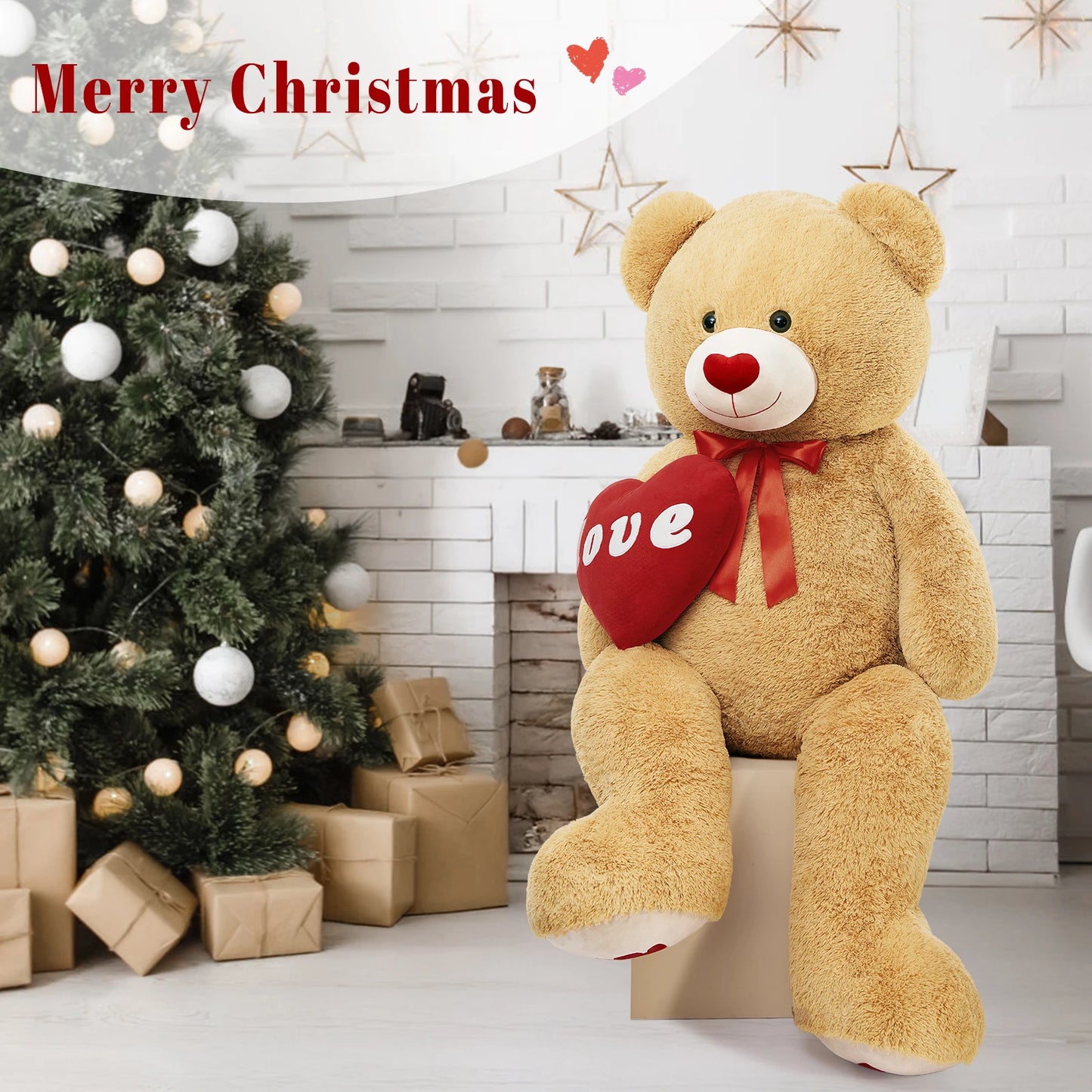 MorisMos 5 Ft Giant Teddy Bear, I Love You Huge Bear Plush for Girlfriend, Jumbo Love Heart 5 Feet Stuffed Animal Gifts for Boy