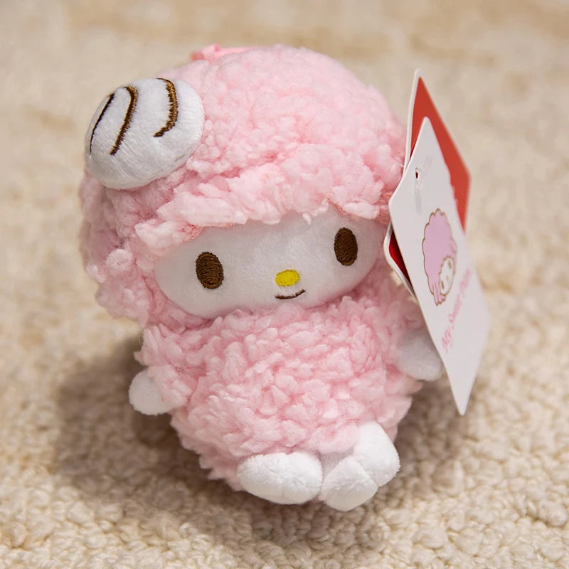 Sanrio Piano Sheep Plush Toys Pendants Coin Purse Kawaii Pink Sheep Stuffed Dolls Keychains Girls Sleepping Companion Toys