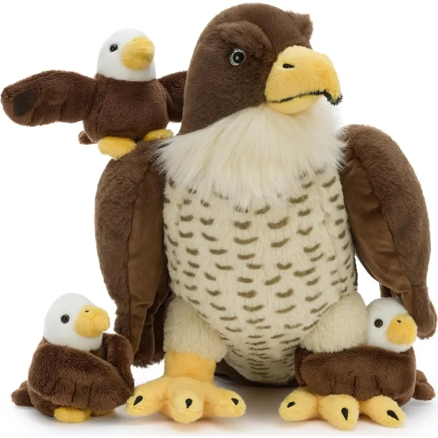 4 Pcs Peregrine Falcon Stuffed Animals Family Set - Big Parent Falcon Plush 14 - Includes 3 Detachable Baby Birds with Magic-Ta