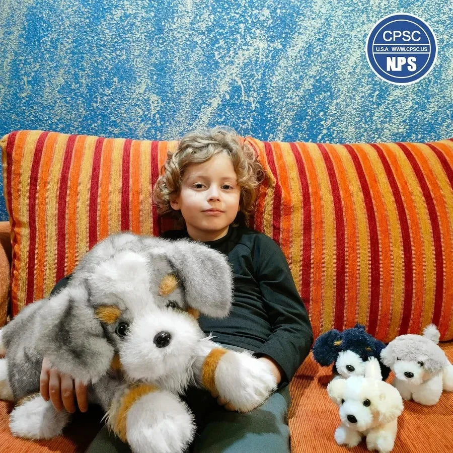 5Pcs Australian Shepherd Dog Stuffed Animals 24'' Large Mommy with 4 Puppies Plush Toy for Girl Boy Realistic Border Collie Des