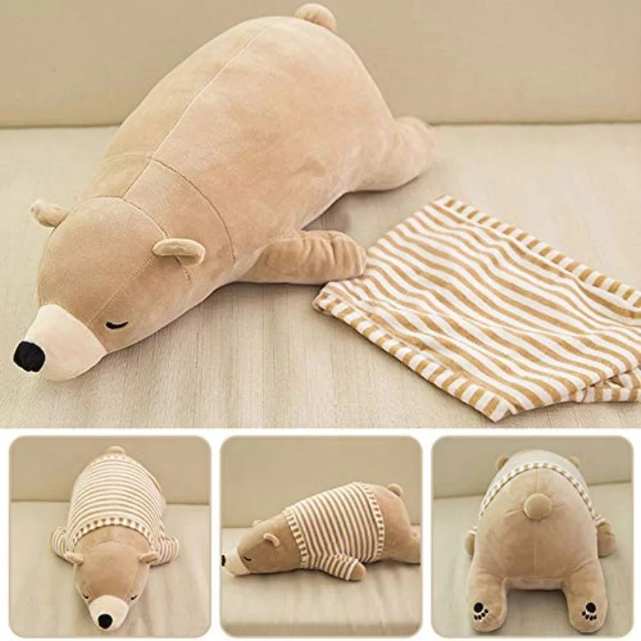 24 Inch Brown Sleeping Polar Bear Plush Toy Soft Stuffed Animal Huggable Cuddly Doll for Boys Girls Birthday Gift Large Soft Pl