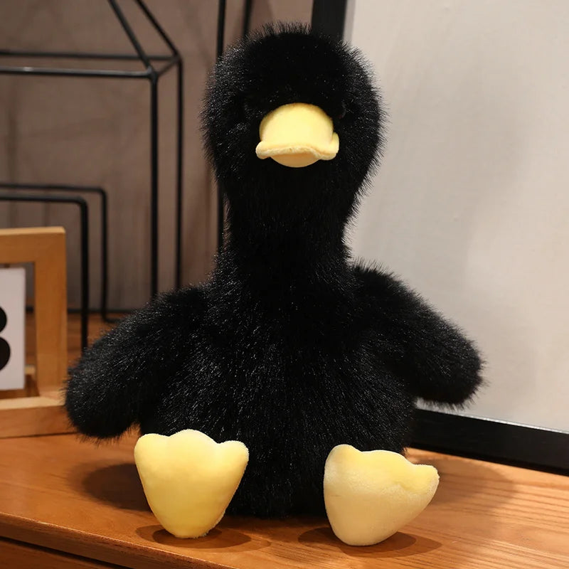 Kawaii Simulation Yellow Duck Plush Toy White Pink Black Long Hair Duck Plush Doll for Boys And Girls To Accompany Sleeping Gift