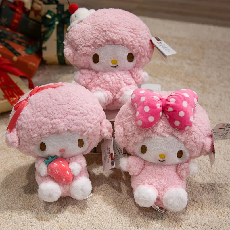 Sanrio Piano Sheep Plush Toys Pendants Coin Purse Kawaii Pink Sheep Stuffed Dolls Keychains Girls Sleepping Companion Toys