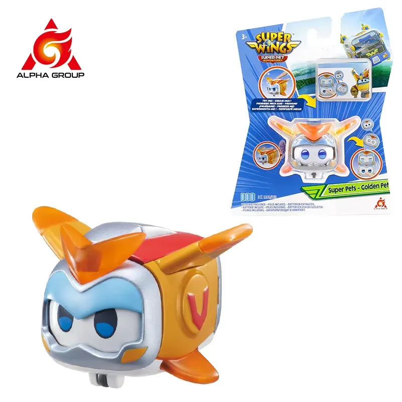 Super Wings Super Pet-Tino Pet Dinosaur With Sparkling Light Slide Face to Change Emotion Kid Stackable Toy Christmas Gift