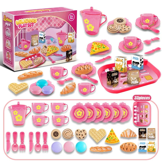 Toy Tea Set For Little Girls Tea Party Set Toys For Kids Girls Pretend Play Kitchen Food Miniature Snack Afternoon Tea Sets Toys