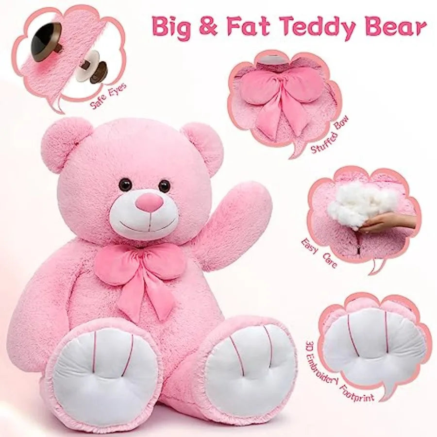 59 Giant Pink Teddy Bear Stuffed Animal Cuddly Plush Toy for Valentines Day Birthday Gift Baby Shower Decor Soft Classic Teddy