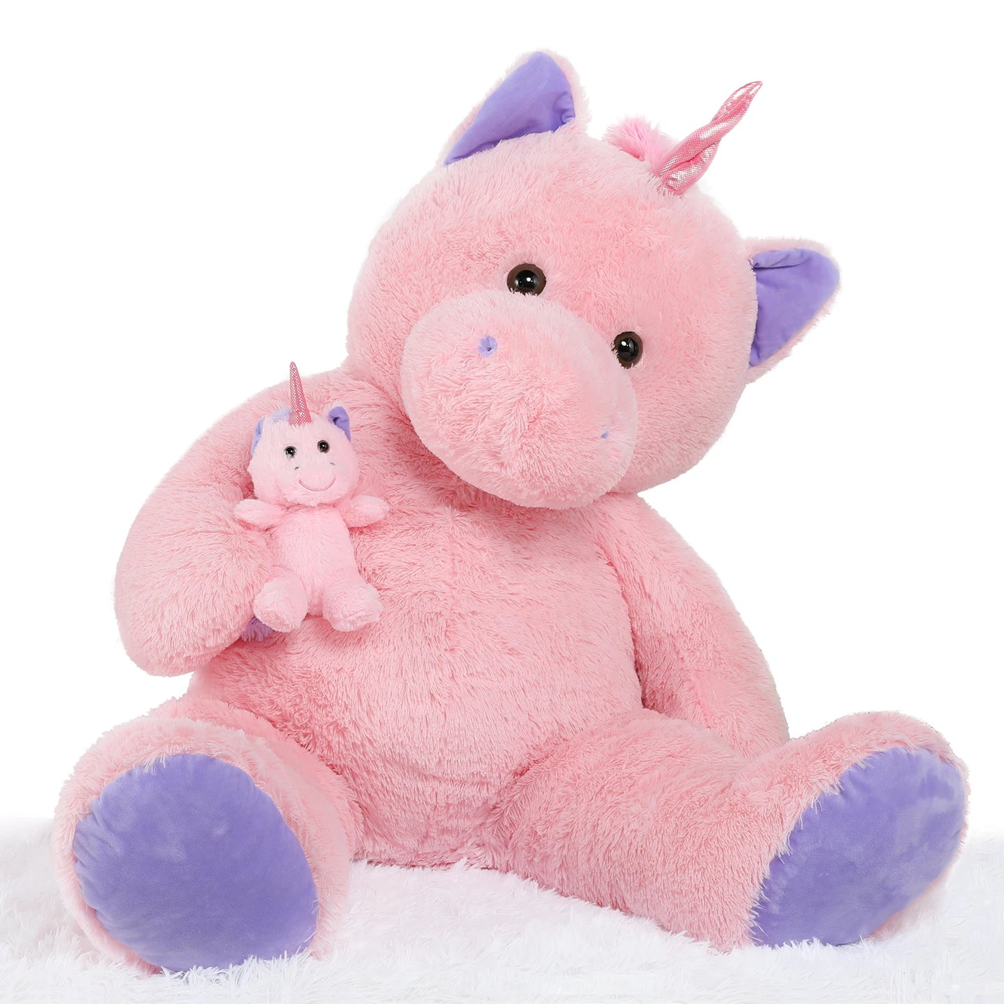 MorisMos Giant Stuffed Unicorn 4 Foot, 51'' Giant Unicorn Stuffed Animal with Baby Pony Doll for Girl Boy Kid Mother, Jumbo Pink
