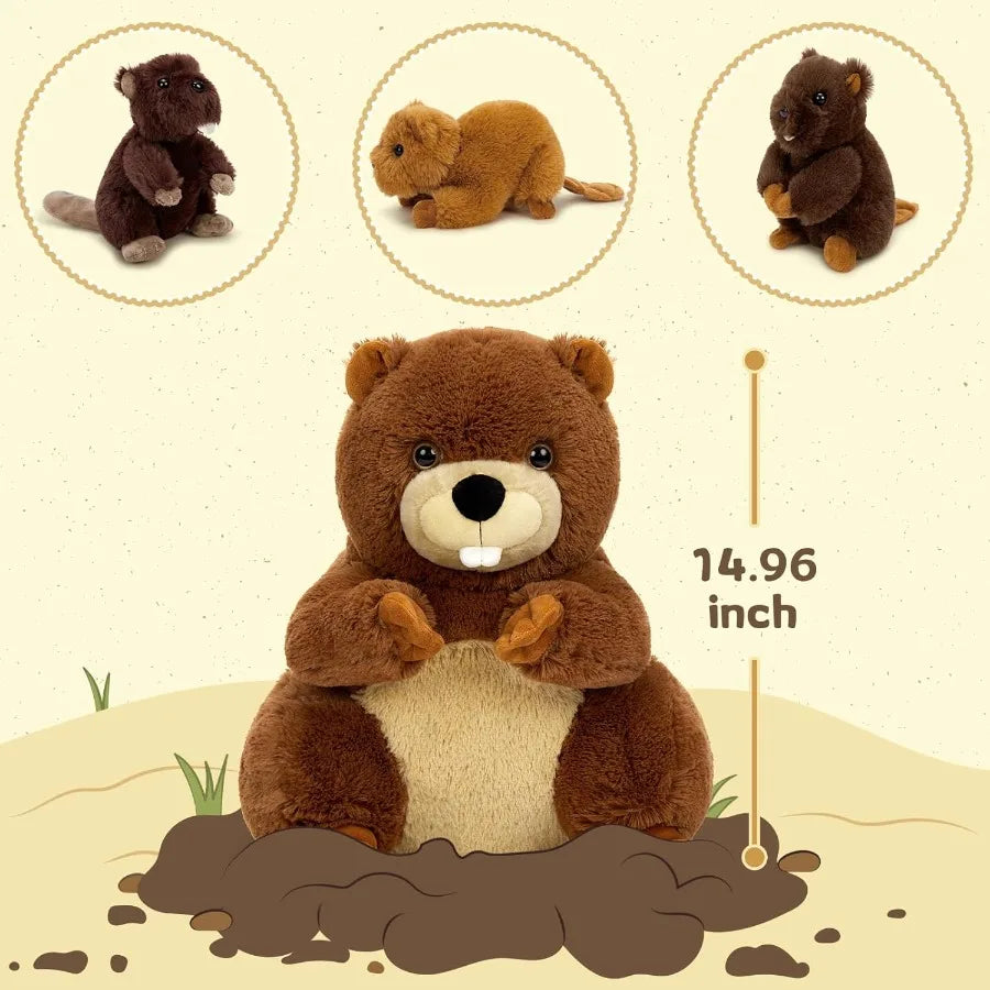 4Pcs Fluffy Giant Beaver Stuffed Animals with Three Babies Inside 17.7 Plush Toys for Teens Baby Shower Christmas Gift Soft Bro