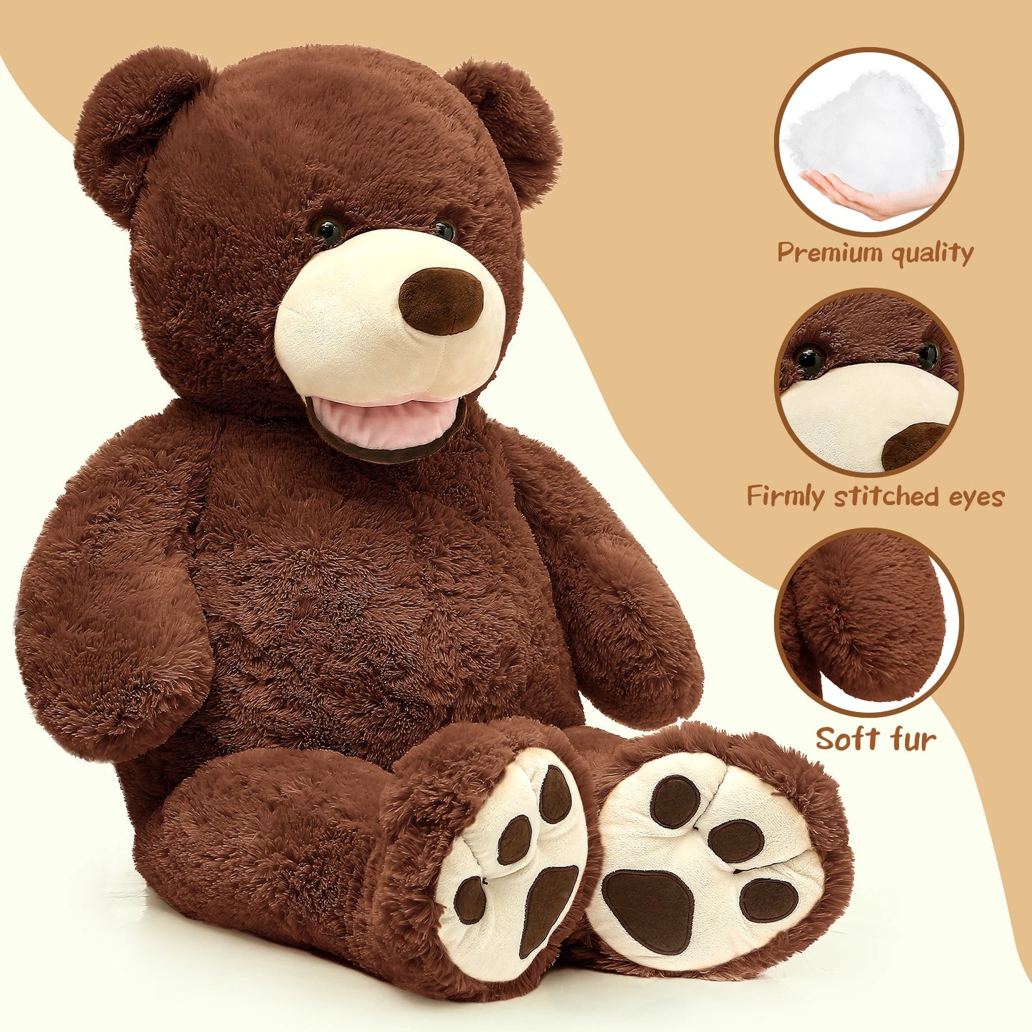 MorisMos Giant Teddy Bear, 39inch Large Stuffed Animals with Big Footprints Plush Stuffed Bears Gift for Kids, Dark Brown