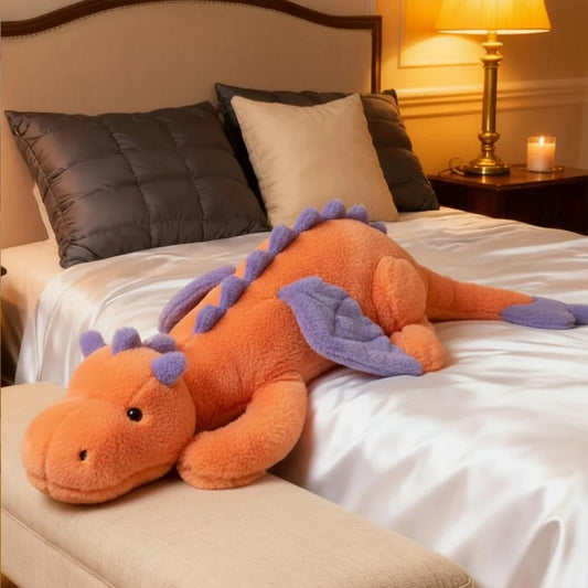 ARELUX Giant 50in 3Lb Big Orange Dragon Large Stuffed Animals Cute Plush Toy Fuzzy Jumbo Dinosaur Pillow Plushies with Wings Cu