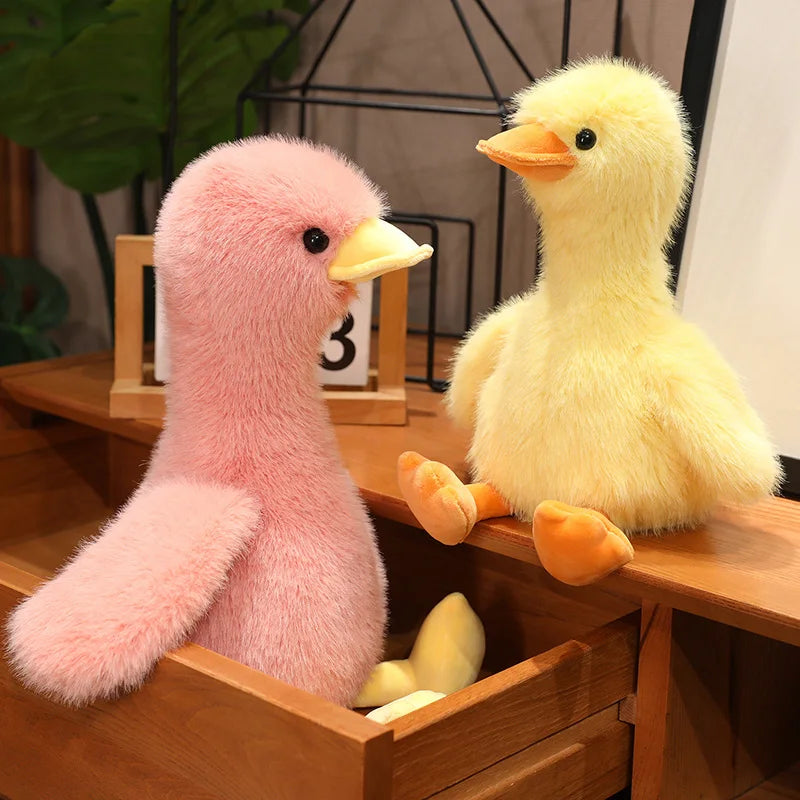 Kawaii Simulation Yellow Duck Plush Toy White Pink Black Long Hair Duck Plush Doll for Boys And Girls To Accompany Sleeping Gift