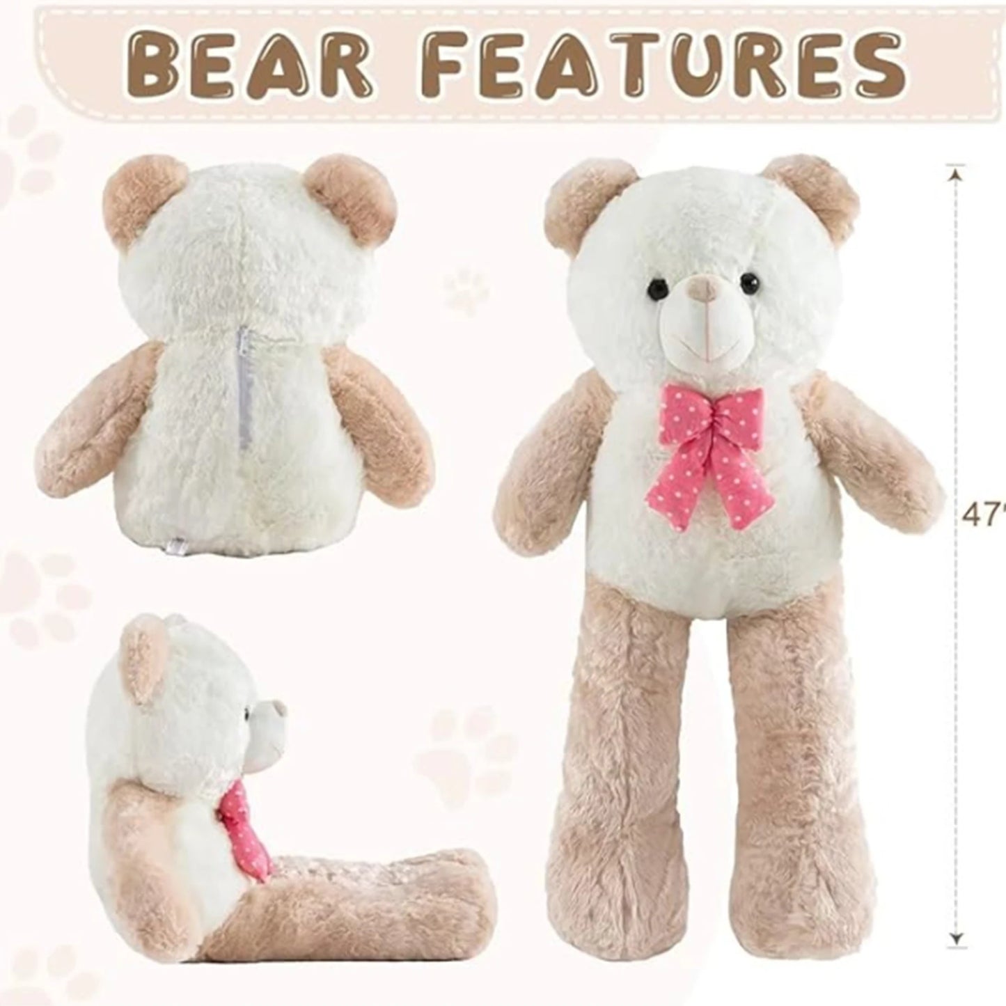 Big Teddy Bear 4 Feet Jumbo Stuffed Animals,Giant Stuffed Teddy Bear Plush Toy,Birthday,Christmas,Valentine's Day 47 Inch