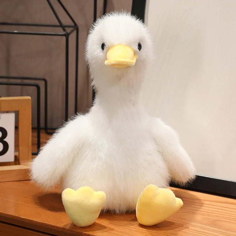 Kawaii Simulation Yellow Duck Plush Toy White Pink Black Long Hair Duck Plush Doll for Boys And Girls To Accompany Sleeping Gift