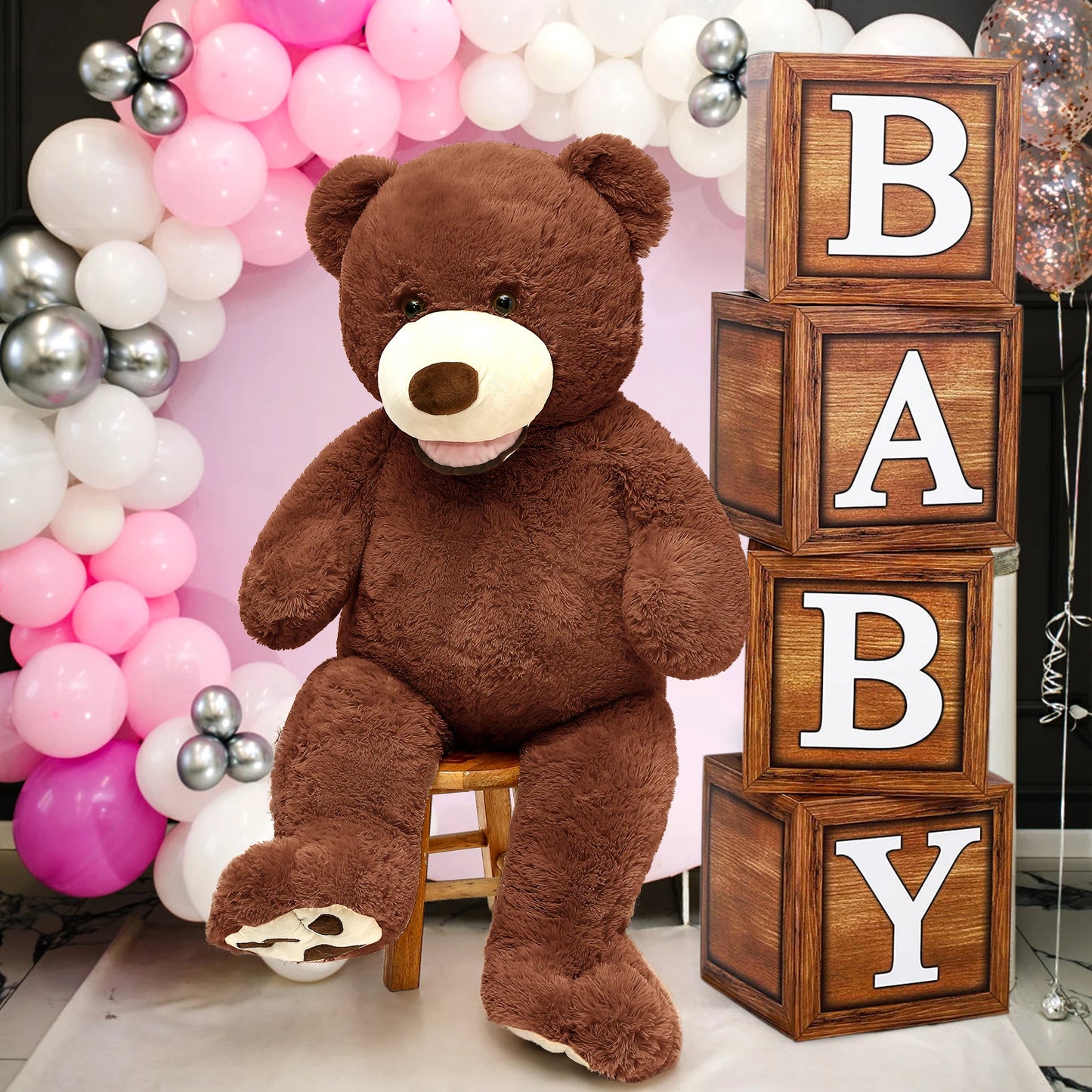 MorisMos Giant Teddy Bear, 39inch Large Stuffed Animals with Big Footprints Plush Stuffed Bears Gift for Kids, Dark Brown