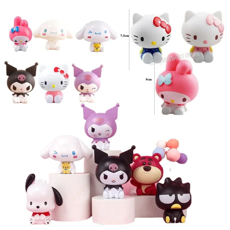 Hello Kitty Kuromi Melody Cinnamoroll Action Figure Toys Dolls Model Ornament Desktop Sanrio Birthday Gifts Cake Decoration Gift