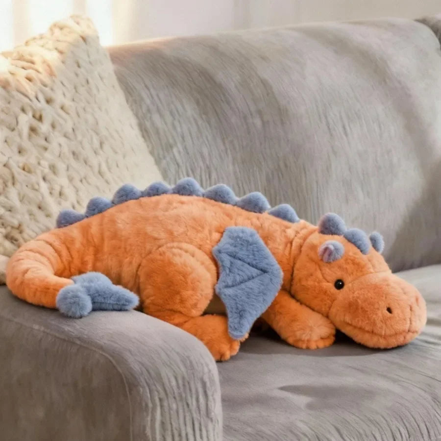 ARELUX Giant 50in 3Lb Big Orange Dragon Large Stuffed Animals Cute Plush Toy Fuzzy Jumbo Dinosaur Pillow Plushies with Wings Cu