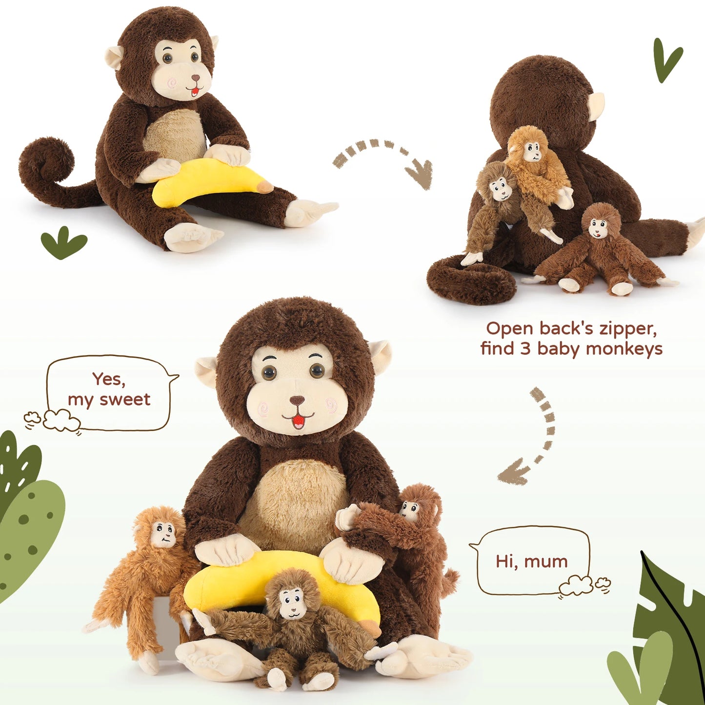 MaoGoLan Large Monkey Stuffed Animal with Banana for Kids,Huggable Mom and Baby Stuffed Monkeys for Party Favor,A Mama Ape Plush
