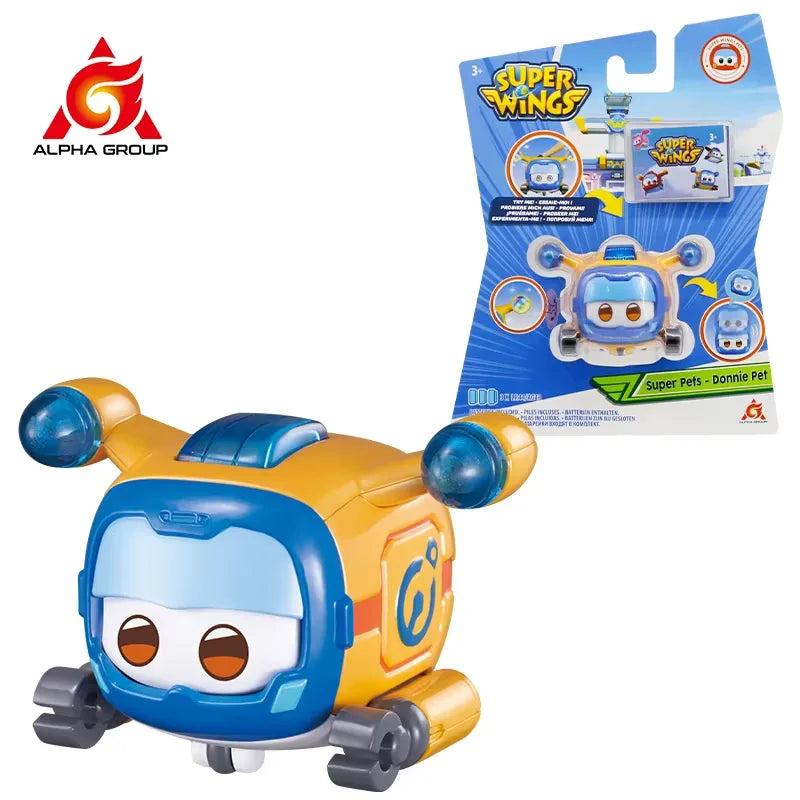 Super Wings Super Pet-Tino Pet Dinosaur With Sparkling Light Slide Face to Change Emotion Kid Stackable Toy Christmas Gift