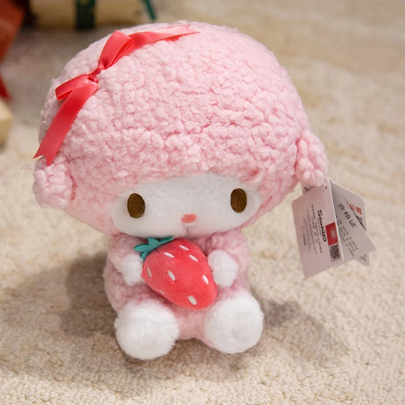 Sanrio Piano Sheep Plush Toys Pendants Coin Purse Kawaii Pink Sheep Stuffed Dolls Keychains Girls Sleepping Companion Toys
