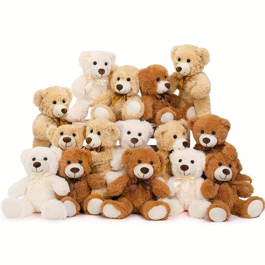 15pcs Soft Plush Teddy Bears in Light Brown & White - Perfect for Youngsters Showers, Gender Reveal Party Favors