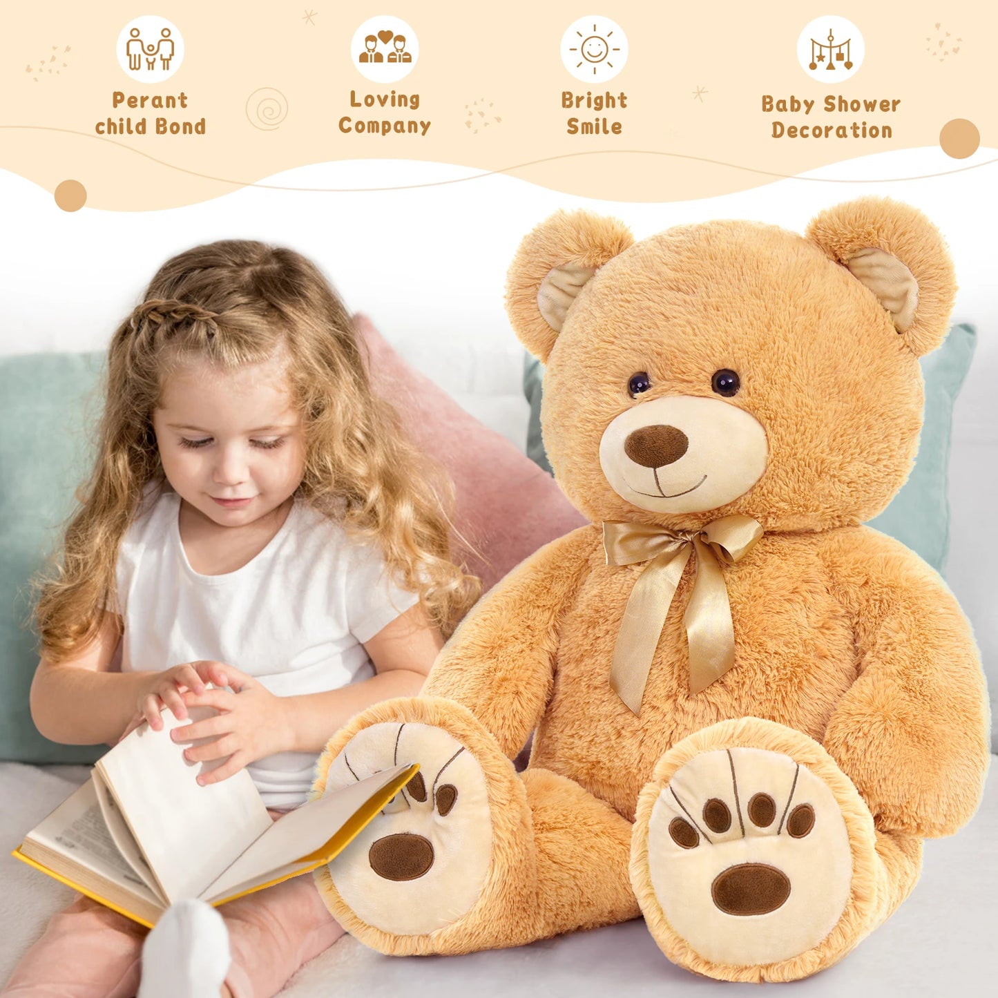 MorisMos Giant Teddy Bear Stuffed Animal, Big Teddy Bear Life Size, 36in Large Bear Cuddly Soft for Baby Shower, Boys, Girls