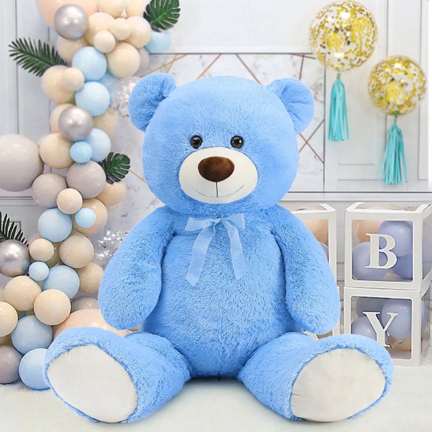 MorisMos 130cm Giant Teddy Bear Blue for Mother, Cuddly Big Bear Stuffed Animal Plush Toy Soft Large XXL,  Presents for