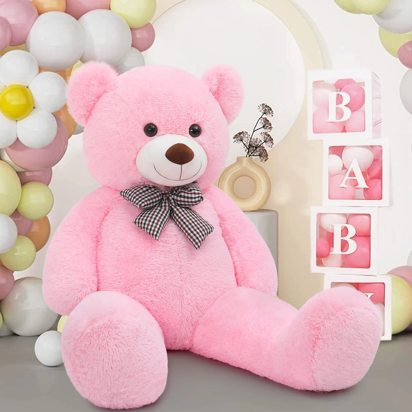 MorisMos Pink Giant Teddy Bear 4 Feet, Lovely 47inch Classic Stuffed Animals Plush, Daughter Girlfriend Birthday Gift for Lover,