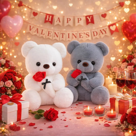 Cute Rose Bear Plush Toy Stuffed Animal Doll Romantic Gift for Girlfriend Valentines Day Birthday and Anniversary Present
