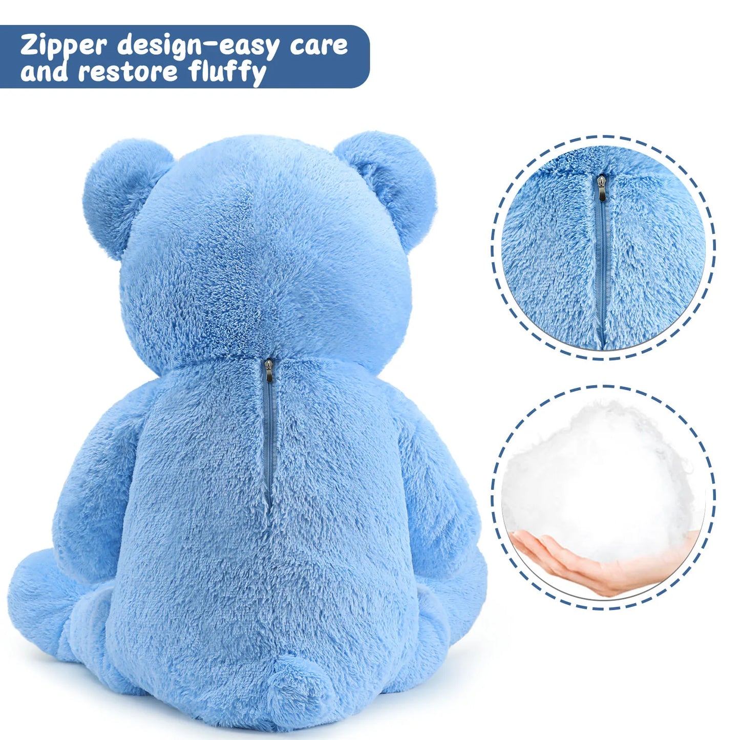 MorisMos 130cm Giant Teddy Bear Blue for Mother, Cuddly Big Bear Stuffed Animal Plush Toy Soft Large XXL,  Presents for