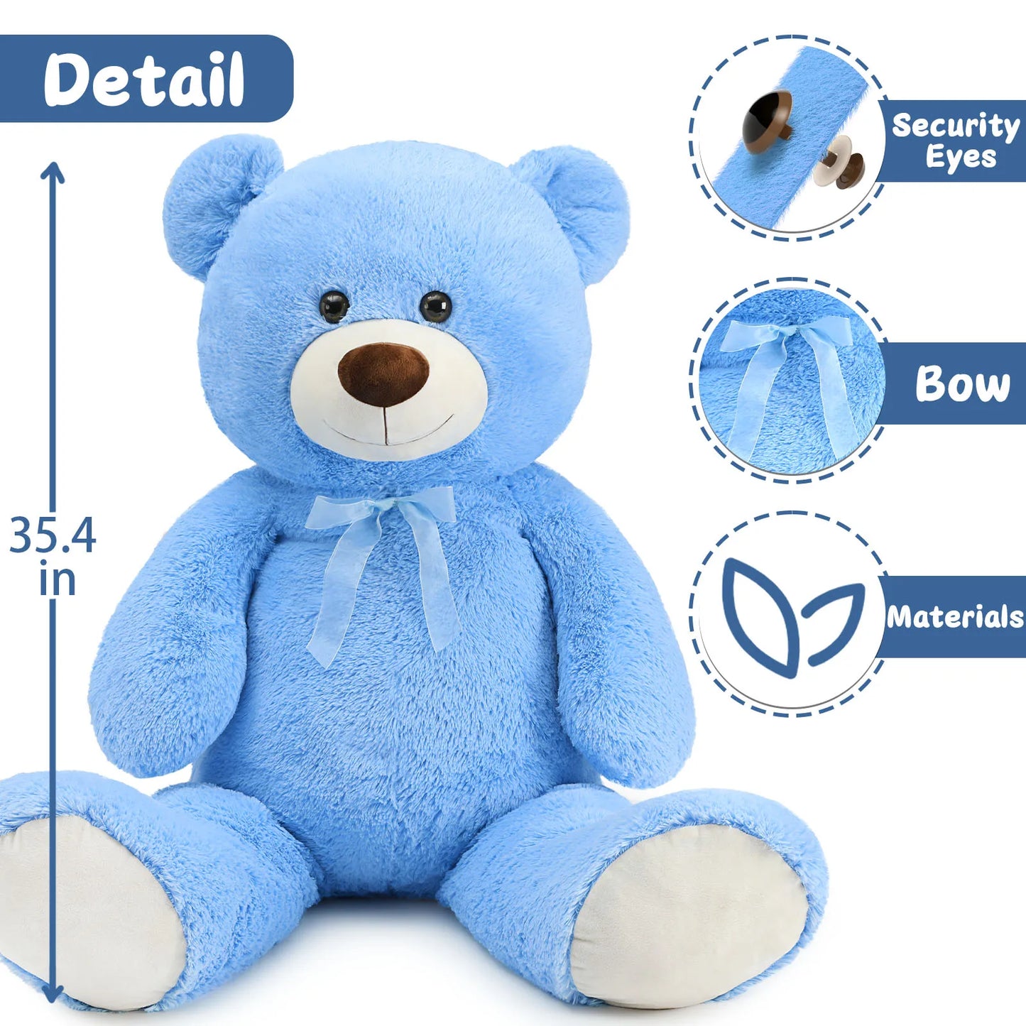 MorisMos 130cm Giant Teddy Bear Blue for Mother, Cuddly Big Bear Stuffed Animal Plush Toy Soft Large XXL,  Presents for