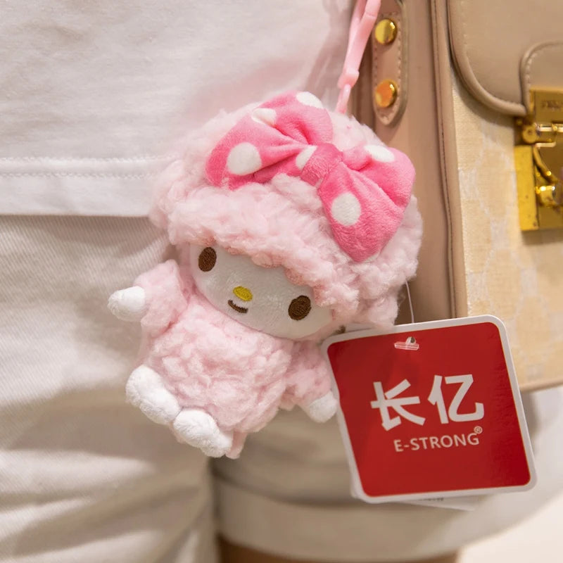 Sanrio Piano Sheep Plush Toys Pendants Coin Purse Kawaii Pink Sheep Stuffed Dolls Keychains Girls Sleepping Companion Toys