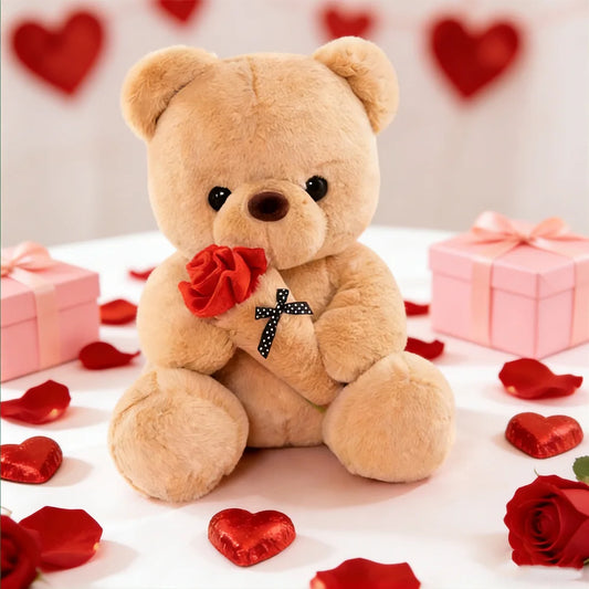 Cute Rose Bear Plush Toy Stuffed Animal Doll Romantic Gift for Girlfriend Valentines Day Birthday and Anniversary Present