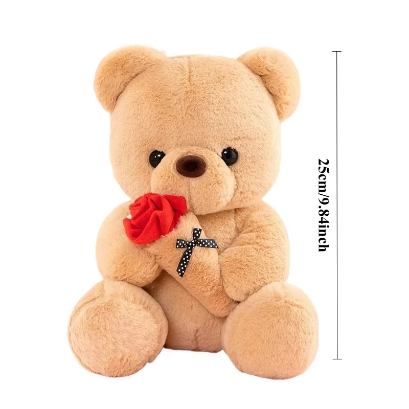 Cute Rose Bear Plush Toy Stuffed Animal Doll Romantic Gift for Girlfriend Valentines Day Birthday and Anniversary Present
