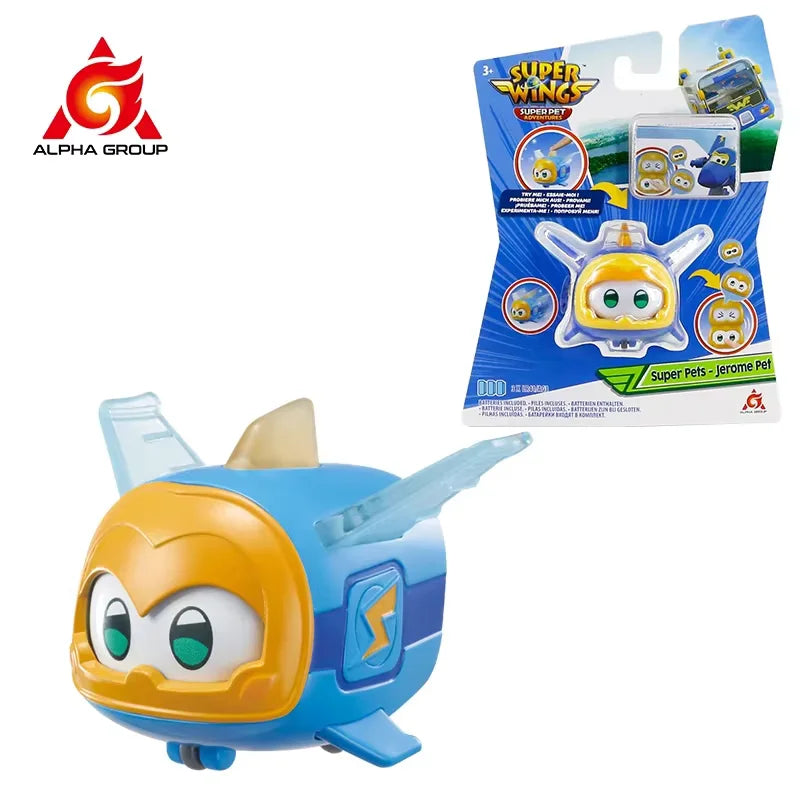 Super Wings Super Pet-Tino Pet Dinosaur With Sparkling Light Slide Face to Change Emotion Kid Stackable Toy Christmas Gift