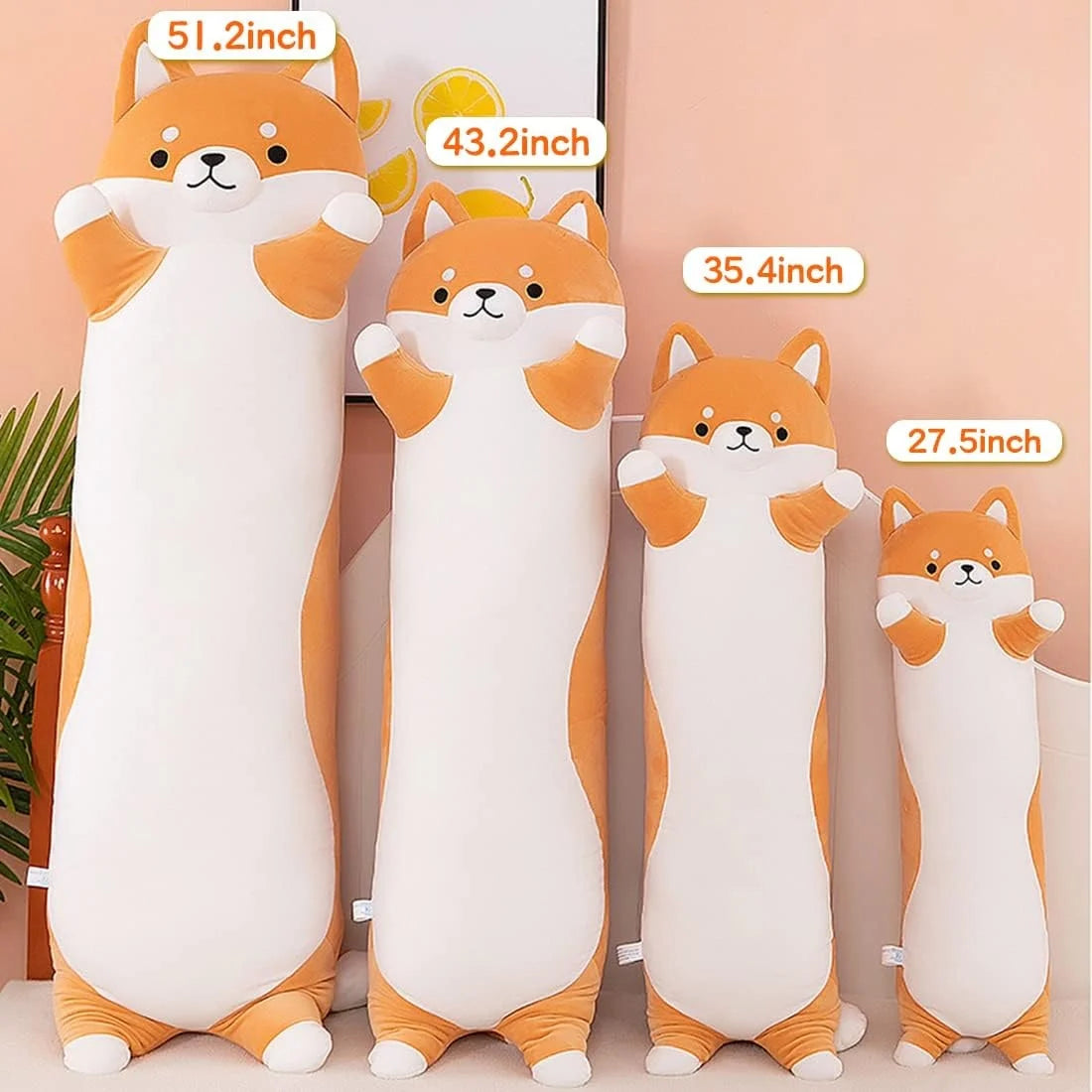 SNOWOLF Shiba Inu Dog Plush Pillow 43'' Cute Long Corgi Akita Soft Plush Toy Comfort Body Cushion Gifts for Girls Boy