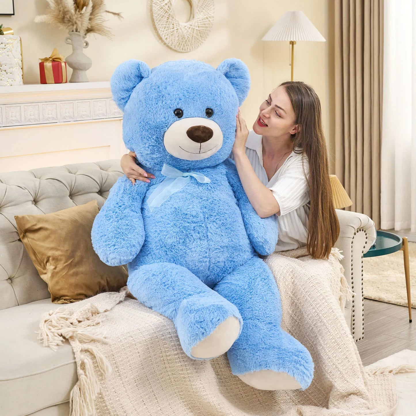 MorisMos 130cm Giant Teddy Bear Blue for Mother, Cuddly Big Bear Stuffed Animal Plush Toy Soft Large XXL,  Presents for