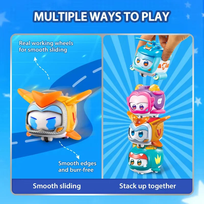 Super Wings Super Pet-Tino Pet Dinosaur With Sparkling Light Slide Face to Change Emotion Kid Stackable Toy Christmas Gift