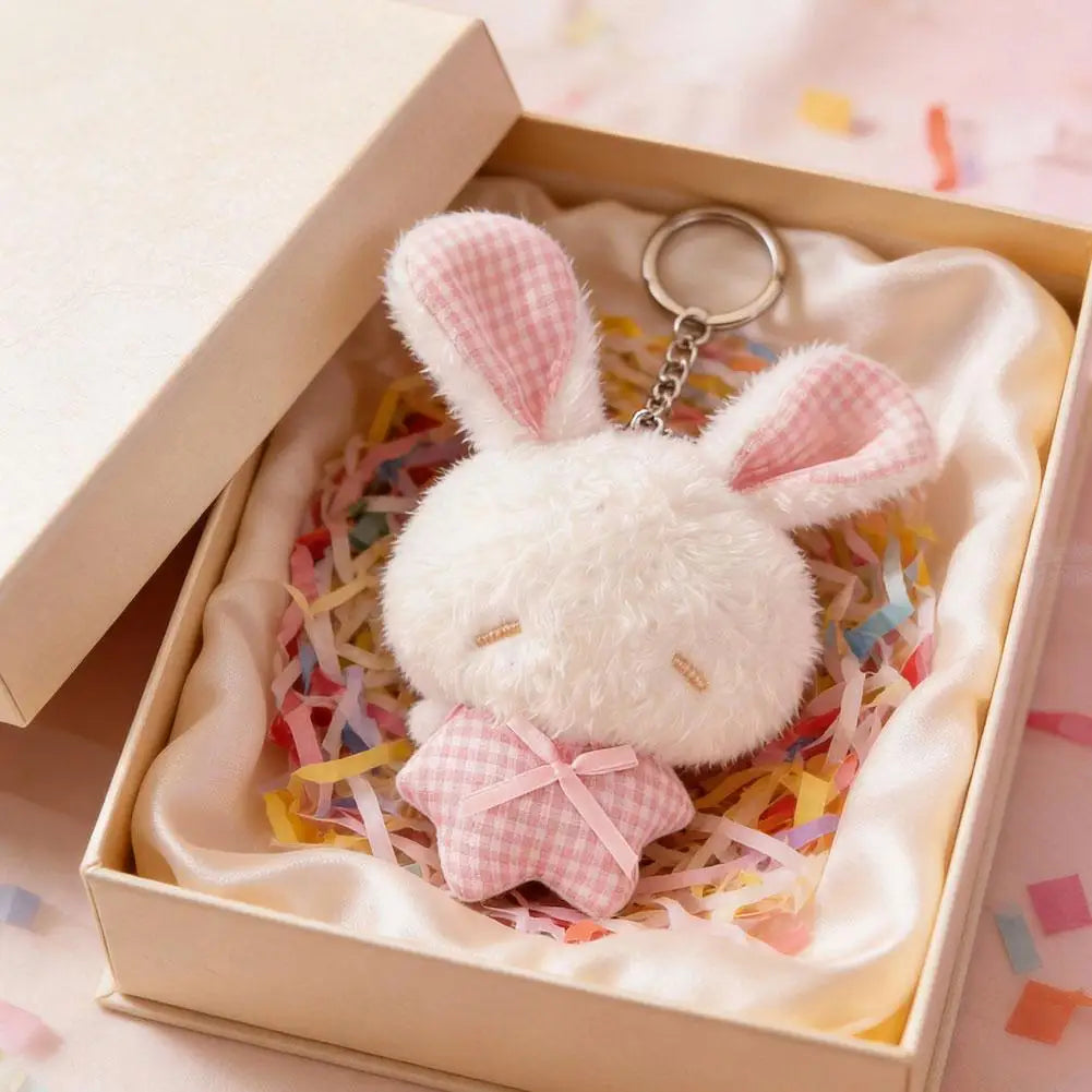 Kawaii Mini Bunny Plush Keychain Cute Angel Rabbit Stuffed Toy Soft Animal Bag Pendant Decor for Kids Girls Gift