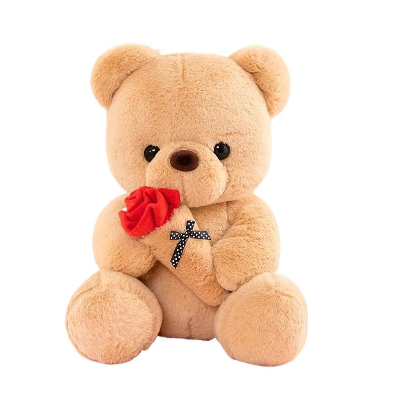 Cute Rose Bear Plush Toy Stuffed Animal Doll Romantic Gift for Girlfriend Valentines Day Birthday and Anniversary Present