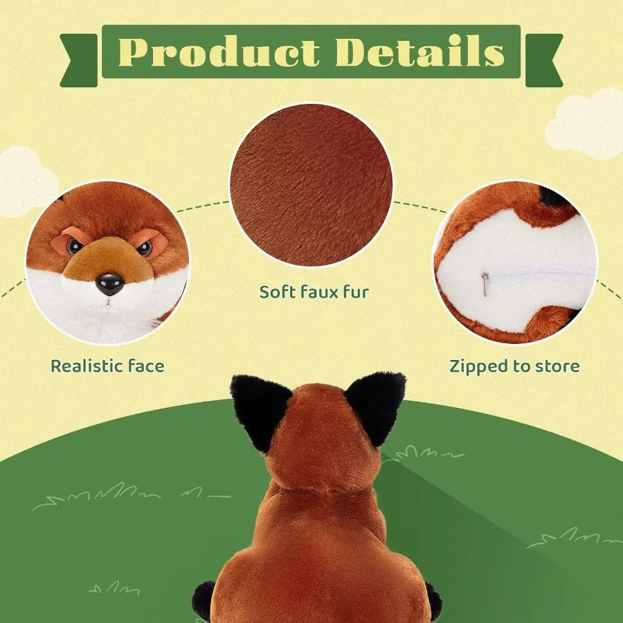 4Pcs Fox Stuffed Animal Set Large Red Fox Plush 22 Inch with 3 Baby Foxes in Zippered Tummy Christmas Plushie Toy Gift for Girl