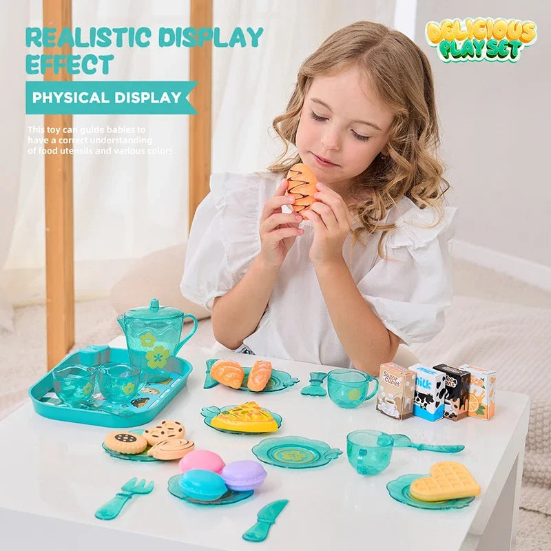 Toy Tea Set For Little Girls Tea Party Set Toys For Kids Girls Pretend Play Kitchen Food Miniature Snack Afternoon Tea Sets Toys