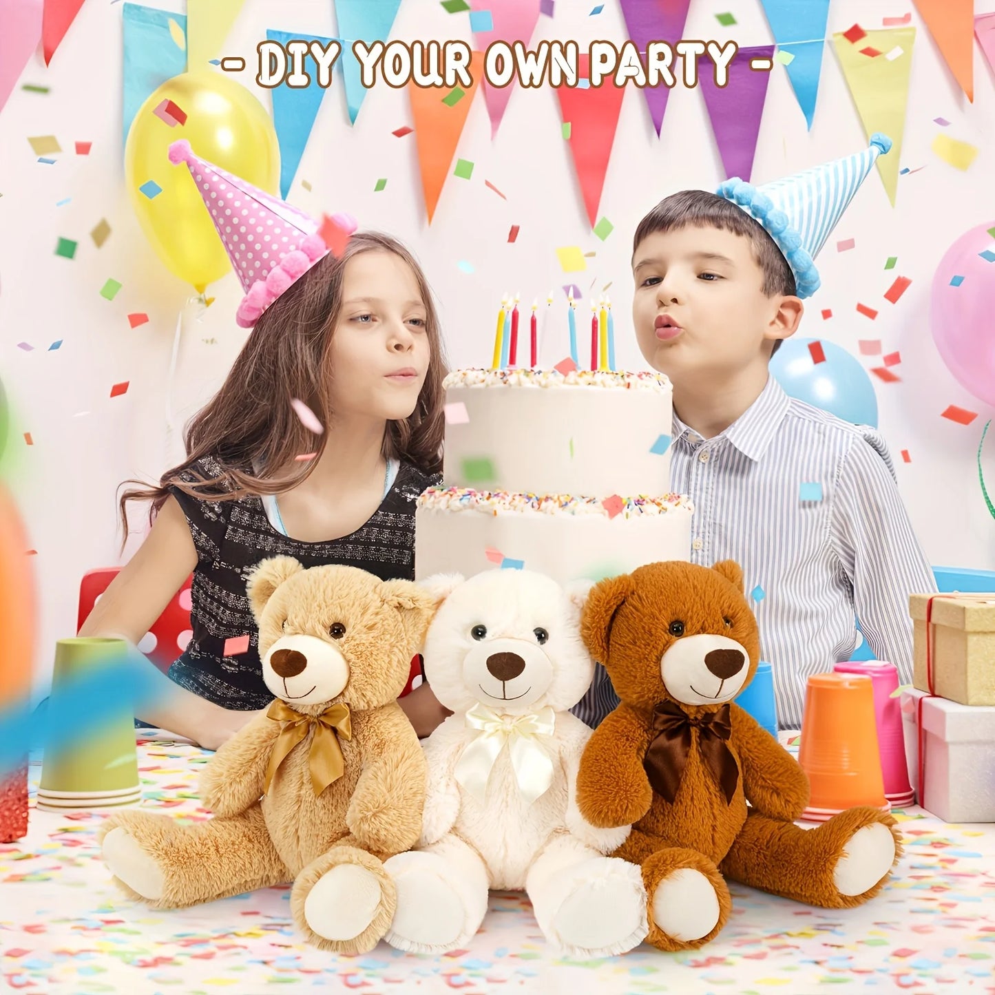 15pcs Soft Plush Teddy Bears in Light Brown & White - Perfect for Youngsters Showers, Gender Reveal Party Favors