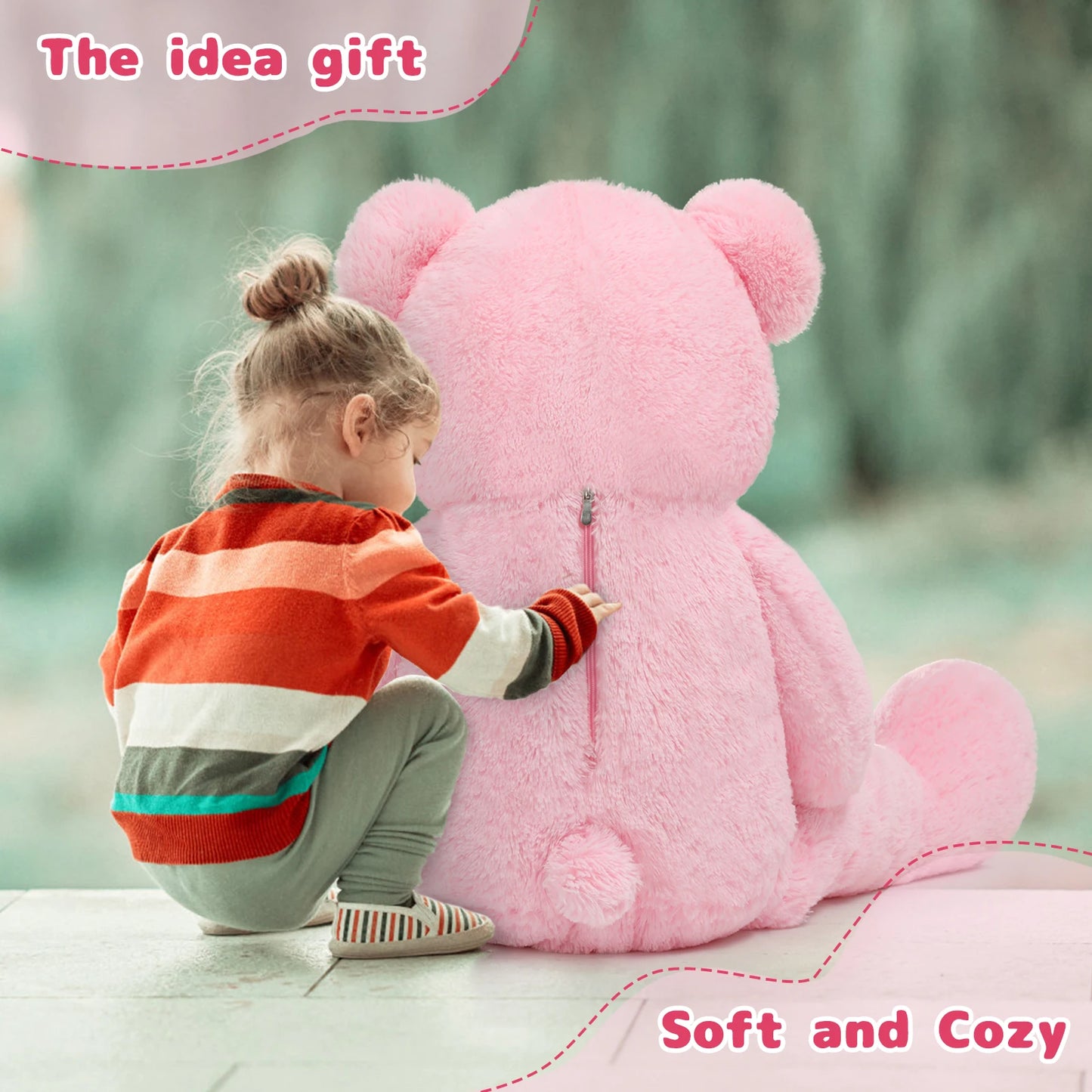 MorisMos Pink Giant Teddy Bear 4 Feet, Lovely 47inch Classic Stuffed Animals Plush, Daughter Girlfriend Birthday Gift for Lover,