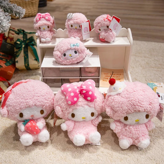 Sanrio Piano Sheep Plush Toys Pendants Coin Purse Kawaii Pink Sheep Stuffed Dolls Keychains Girls Sleepping Companion Toys