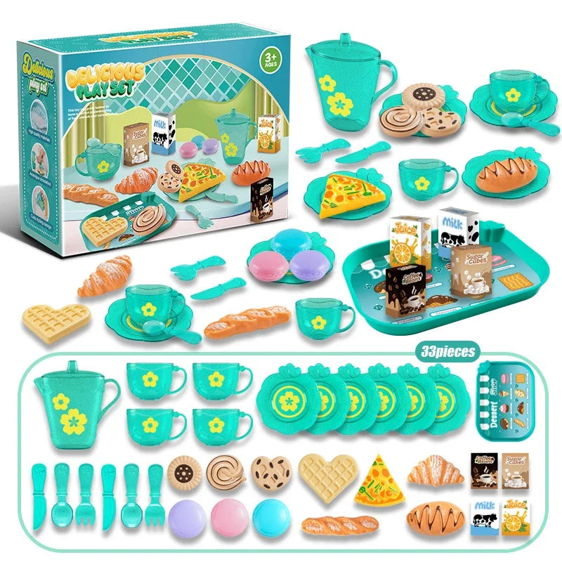 Toy Tea Set For Little Girls Tea Party Set Toys For Kids Girls Pretend Play Kitchen Food Miniature Snack Afternoon Tea Sets Toys