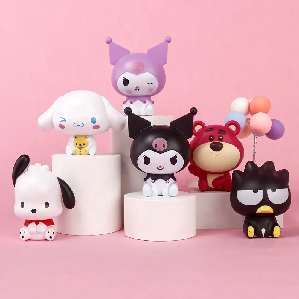 Hello Kitty Kuromi Melody Cinnamoroll Action Figure Toys Dolls Model Ornament Desktop Sanrio Birthday Gifts Cake Decoration Gift